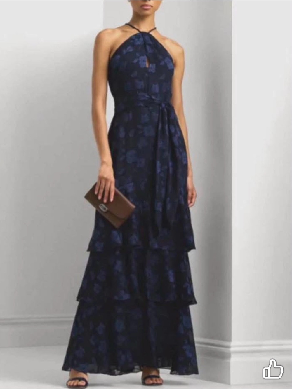 Ralph Lauren Navy Floral Halter Tiered Maxi Dress, size 10